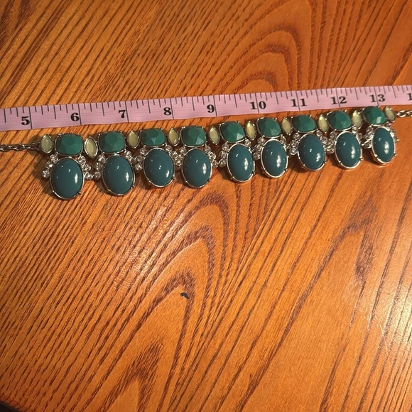 Lia Sophia Vintage Faux Green Turquoise Rhinstone Statement Necklace Estate find - Picture 12 of 14